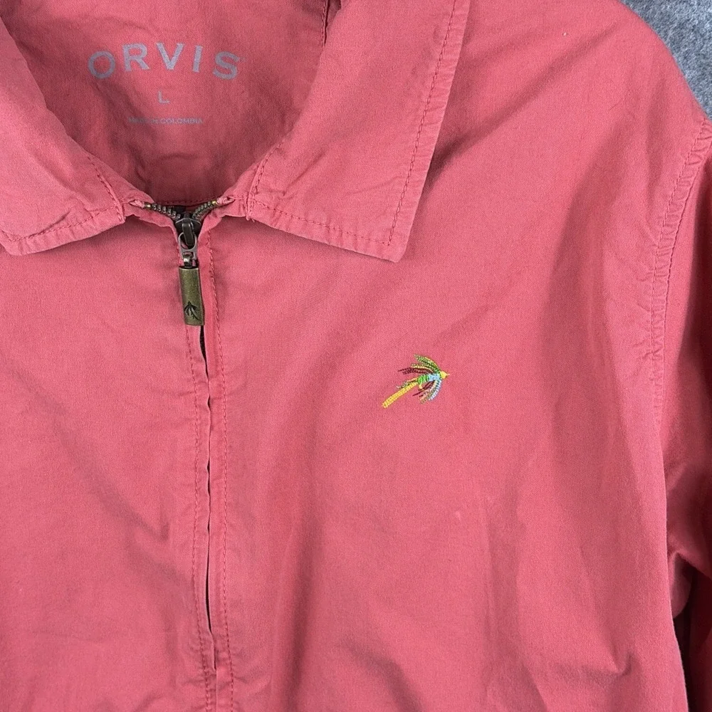 Orvis Jacket Men's LG Peach Pink Bomber Windbreaker Fishing Outdoors Full Zip